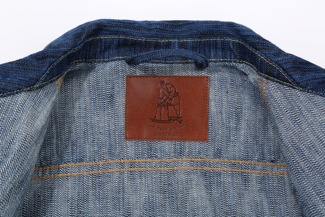 Pure Blue Japan 6225-L 14.5oz Waterfall Denim Type 2 Jacket - Light Indigo Leather Patch