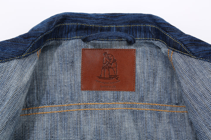 Pure Blue Japan 6225-L 14.5oz Waterfall Denim Type 2 Jacket - Light Indigo Leather Patch