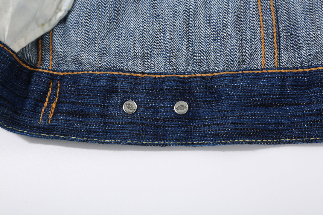 Pure Blue Japan 6225-L 14.5oz Waterfall Denim Type 2 Jacket - Light Indigo Button Reverse Side