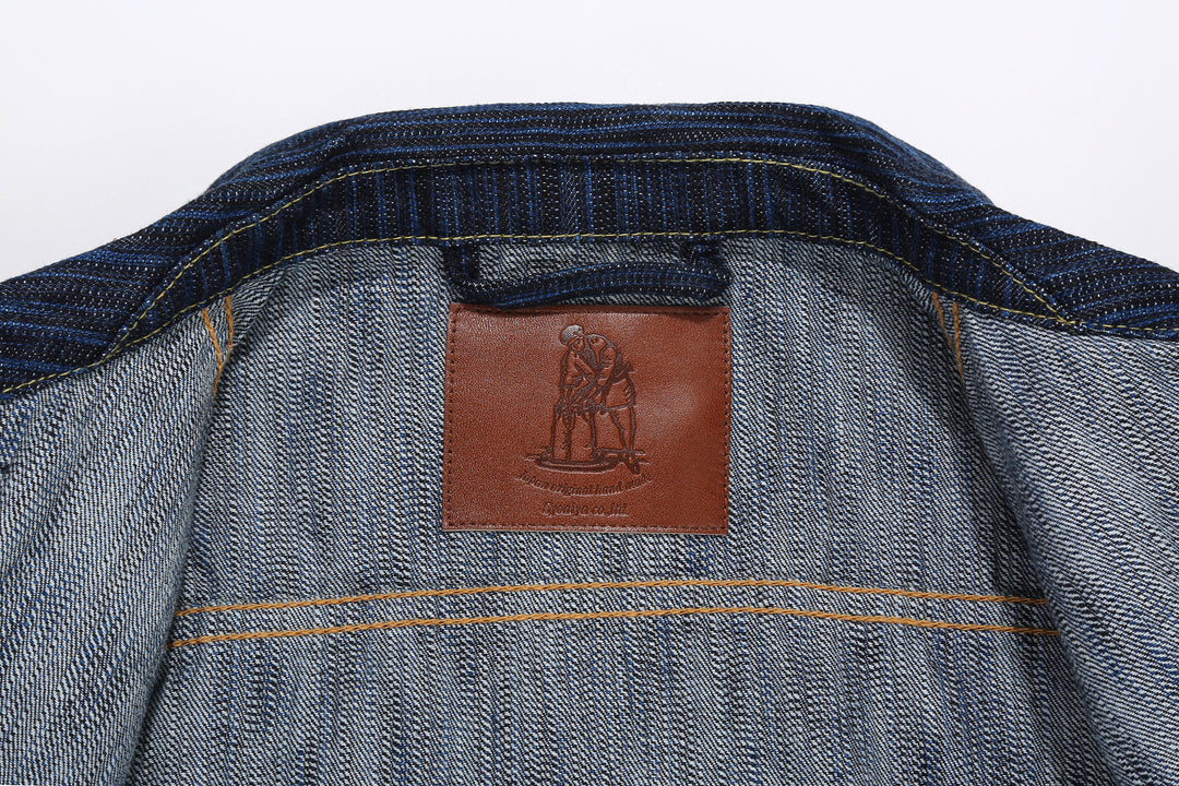 Pure Blue Japan 6225-D 14.5oz Waterfall Denim Type 2 Jacket - Dark Indigo Leather Patch