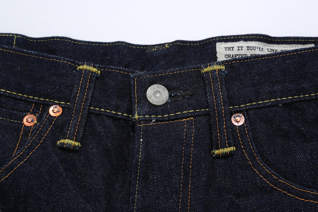 boncoura xx 15oz selvedge cinch back denim regular straight fit indigo