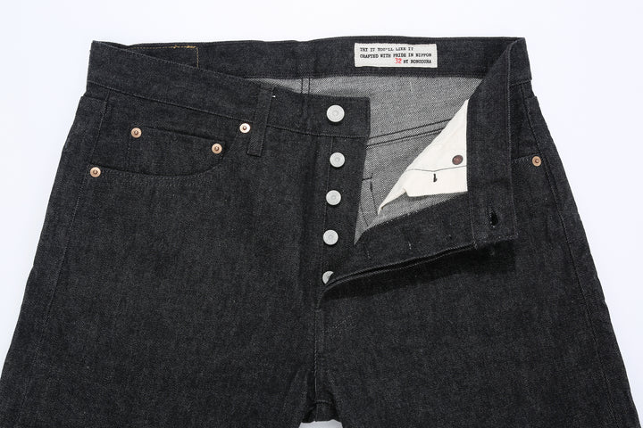 boncoura 66 15oz selvedge black denim slim straight fit