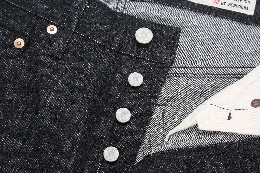 boncoura 66 15oz selvedge black denim slim straight fit