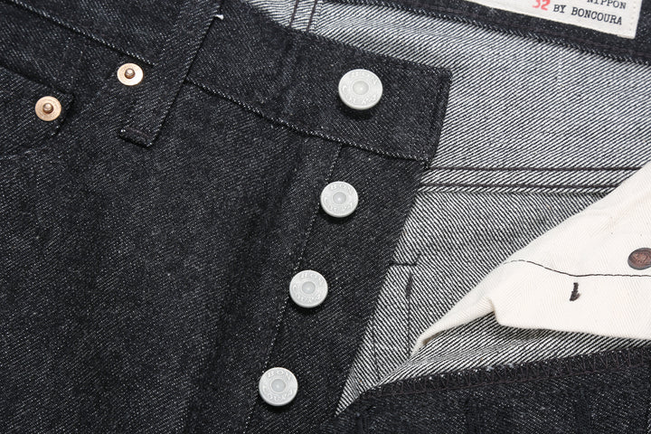 boncoura 66 15oz selvedge black denim slim straight fit