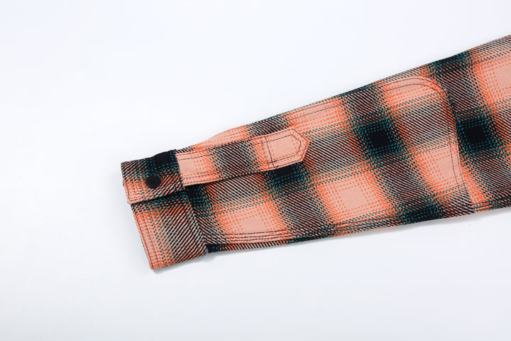 Samurai Jeans SIN25-01W Rope-Dyed Indigo Flannel Shirt Pink – Sleeve Placket and Cuff Detail