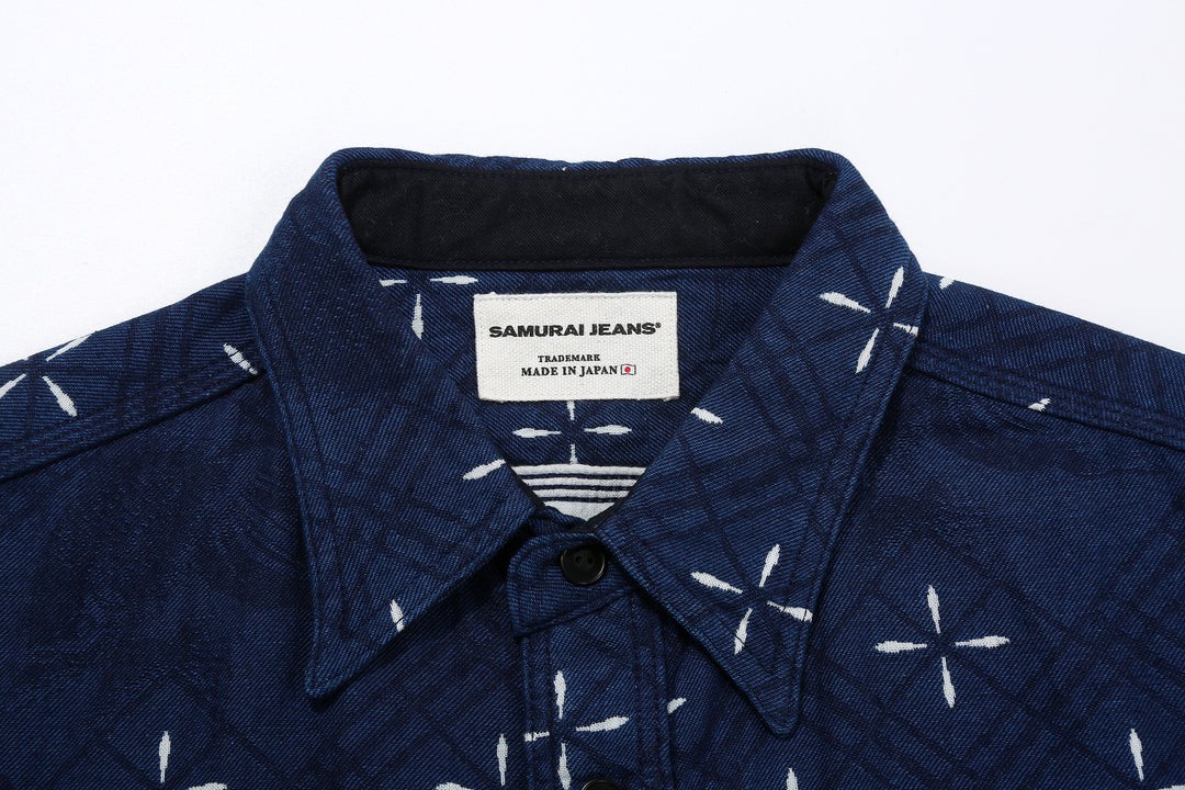 Samurai Jeans SSS25-02W "Narihira" Diamond & Goldfish Indgio Jacquard Work Shirt Made in Japan Samurai Label
