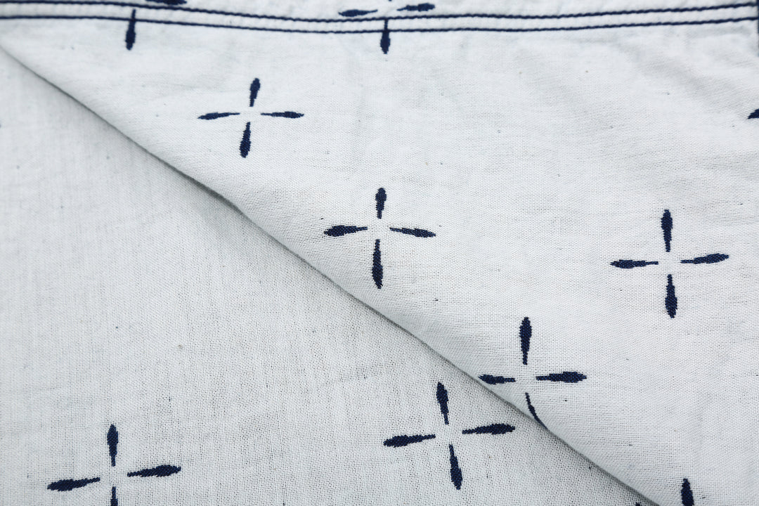 Samurai Jeans SSS25-02W "Narihira" Diamond & Goldfish Indgio Jacquard Work Shirt Made in Japan Fabric Close Up Reverse Side