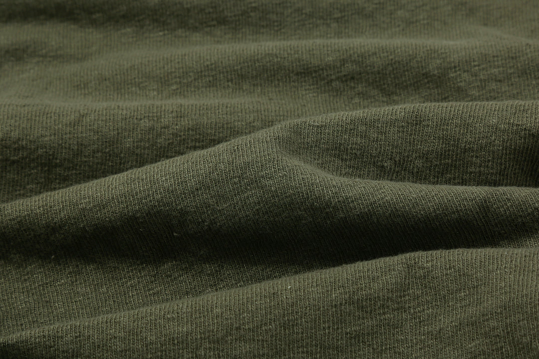 UES 652321 No.8 Slub Yarn Heavyweight T-Shirt – Olive Slub Nep Fabric Texture
