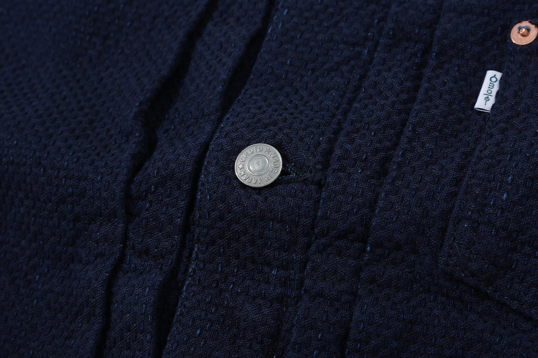 Omoto Denim 3121 indigo sashiko Type 1 jacket Japanese handmade fabric button
