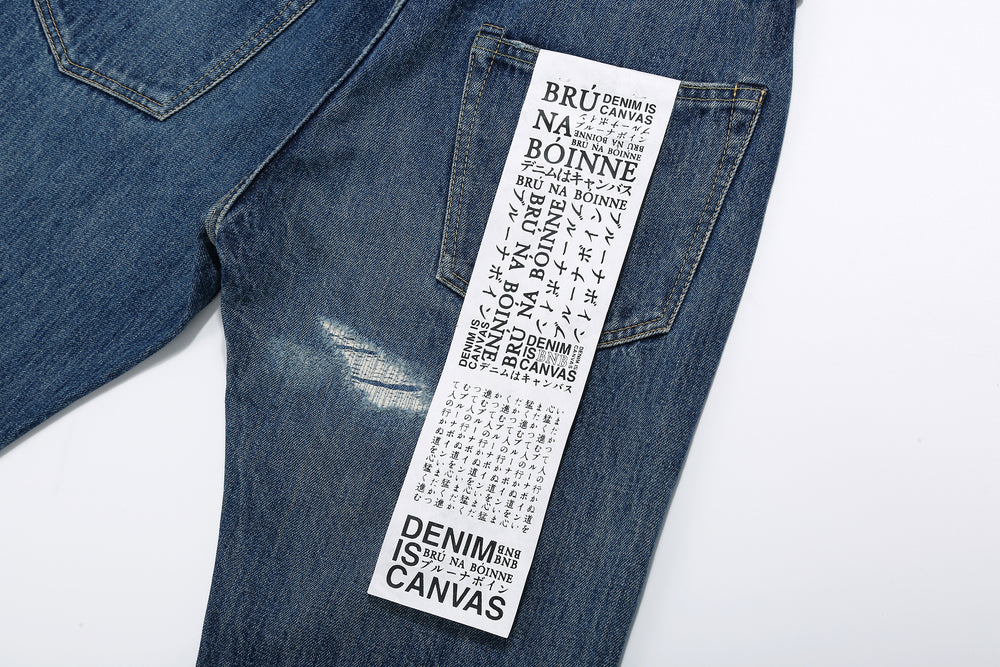 Brú na Bóinne 7776A 13.5oz Selvedge Denim - Patchwork Vintage Wash Made in Japan Paper Flasher