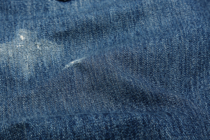 Brú na Bóinne 7776A 13.5oz Selvedge Denim - Patchwork Vintage Wash Made in Japan Fabric Close Up