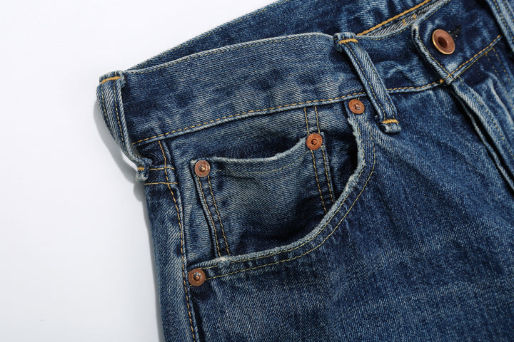 Brú na Bóinne 7776A 13.5oz Selvedge Denim - Patchwork Vintage Wash Made in Japan Right Pocket