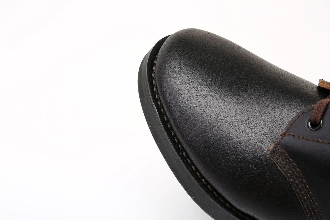 Skoob Infantry M-43 boots Horween waxed flesh leather black welt detail