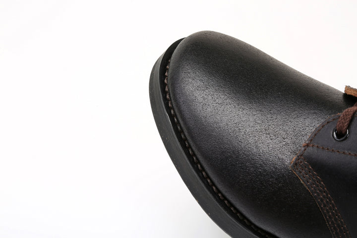 Skoob Infantry M-43 boots Horween waxed flesh leather black welt detail