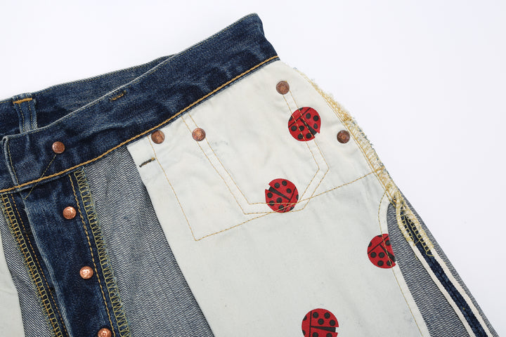 Brú na Bóinne 7776A 13.5oz Selvedge Denim - Patchwork Vintage Wash Made in Japan Pocket Bag Ladybug