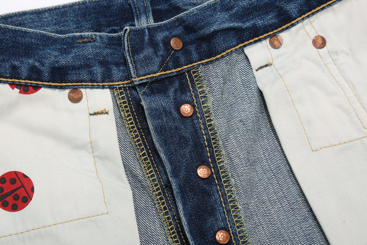 Brú na Bóinne 7776A 13.5oz Selvedge Denim - Patchwork Vintage Wash Made in Japan Button Detail Reverse Side