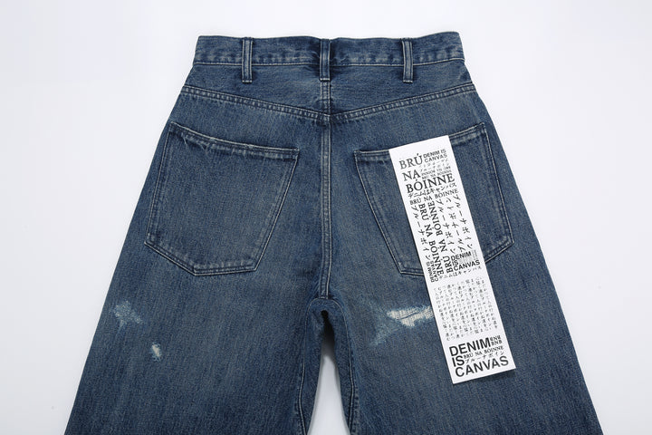 Brú na Bóinne 7777A 13.5oz Selvedge Denim - Patchwork Vintage Wash Wide Tapered Fit Made in Japan Back Pocket
