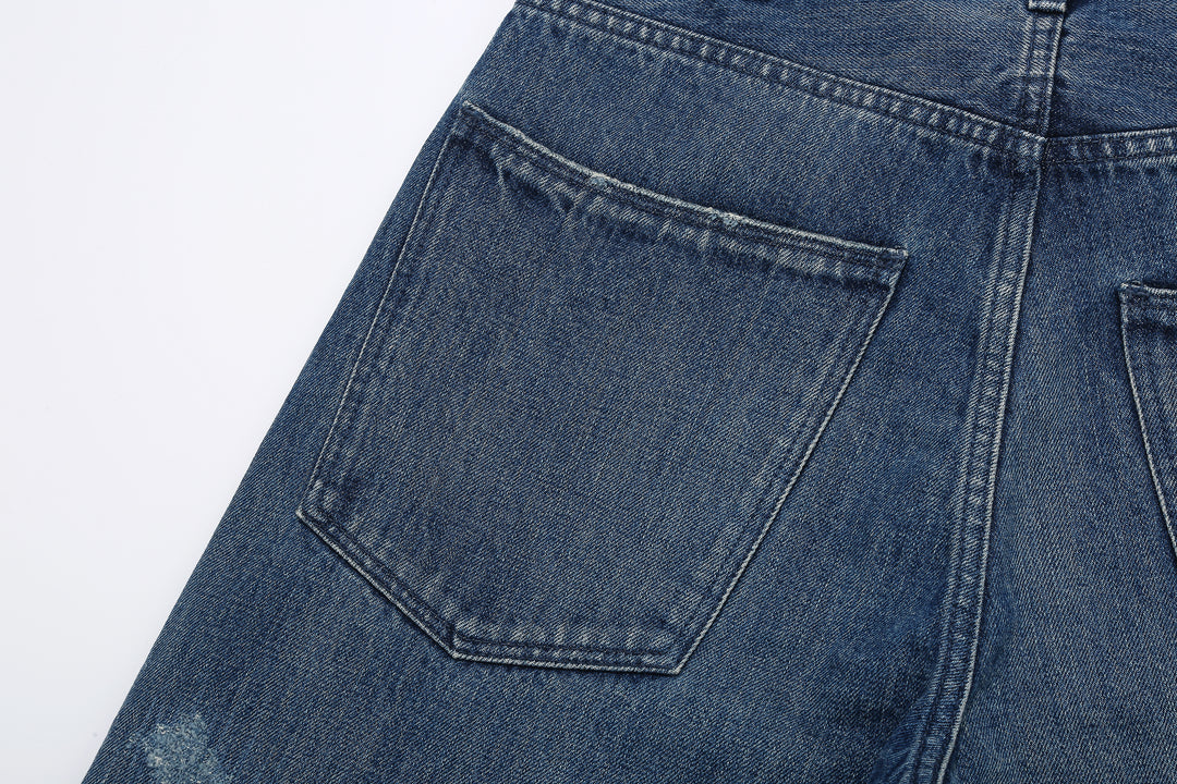 Brú na Bóinne 7777A 13.5oz Selvedge Denim - Patchwork Vintage Wash Wide Tapered Fit Made in Japan Back Pocket Left