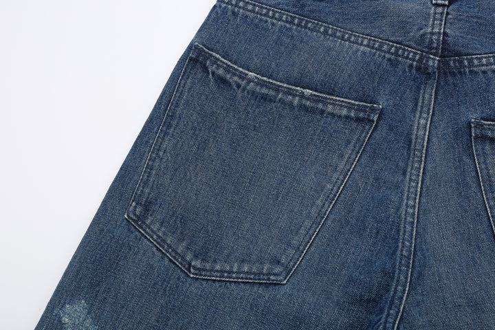 Brú na Bóinne 7777A 13.5oz Selvedge Denim - Patchwork Vintage Wash Wide Tapered Fit Made in Japan Back Pocket Left