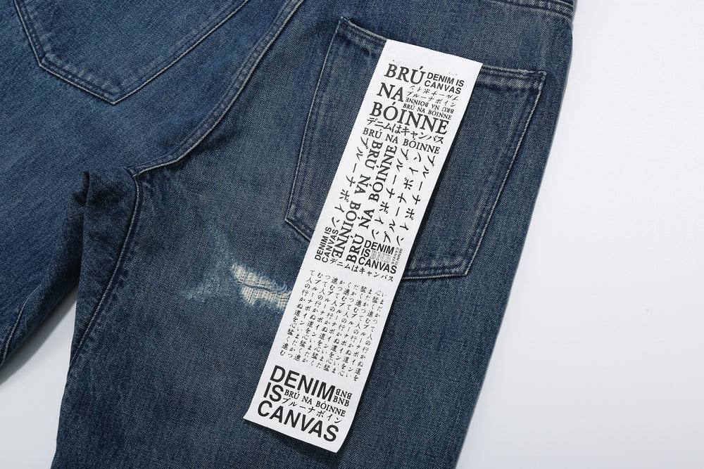 Brú na Bóinne 7777A 13.5oz Selvedge Denim - Patchwork Vintage Wash Wide Tapered Fit Made in Japan Paper Flasher