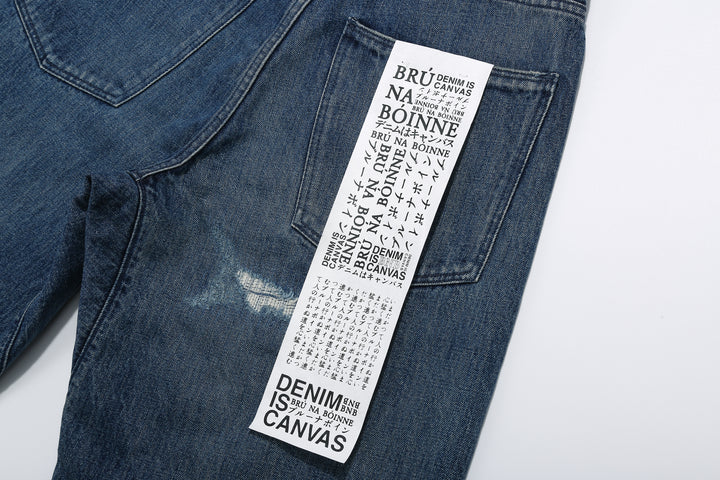 Brú na Bóinne 7777A 13.5oz Selvedge Denim - Patchwork Vintage Wash Wide Tapered Fit Made in Japan Paper Flasher