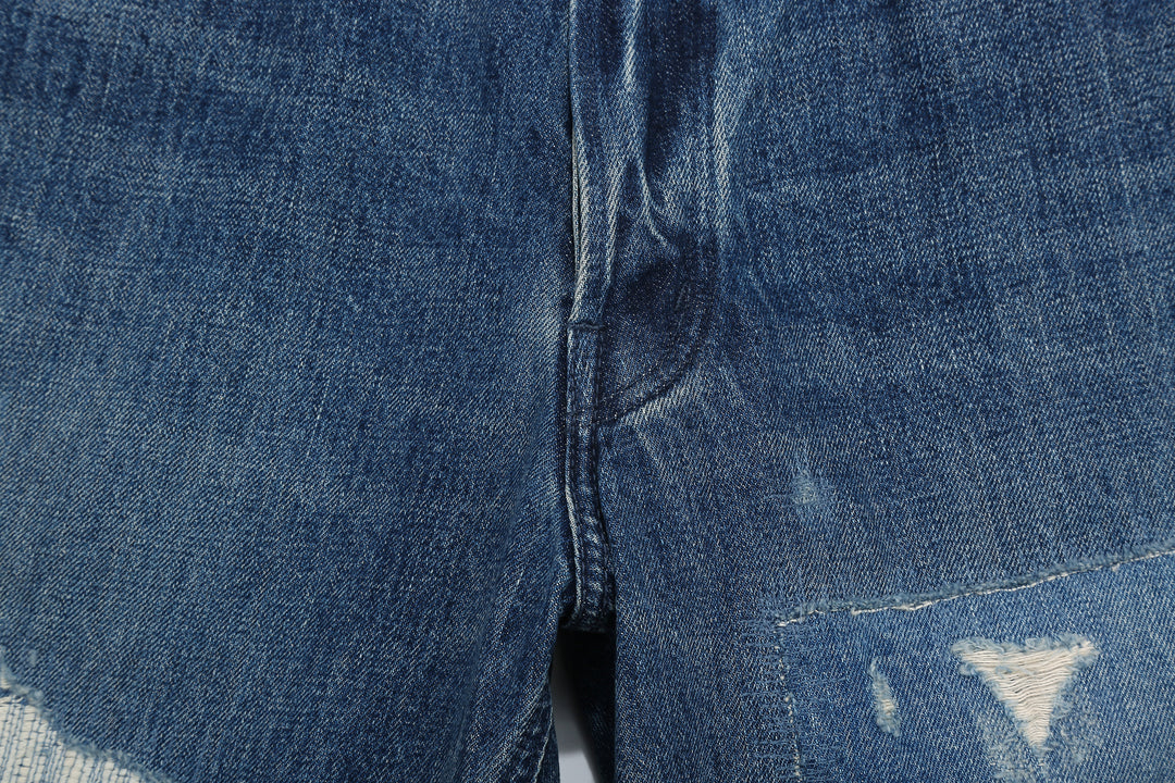 Brú na Bóinne 7777A 13.5oz Selvedge Denim - Patchwork Vintage Wash Wide Tapered Fit Made in Japan Crotch Seam