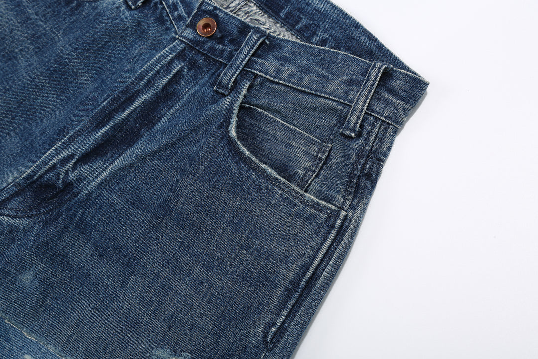 Brú na Bóinne 7777A 13.5oz Selvedge Denim - Patchwork Vintage Wash Wide Tapered Fit Made in Japan Front Pocket Left