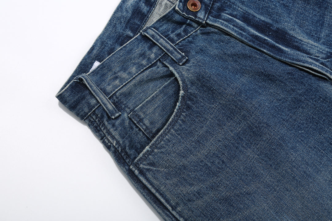 Brú na Bóinne 7777A 13.5oz Selvedge Denim - Patchwork Vintage Wash Wide Tapered Fit Made in Japan Front Pocket Right