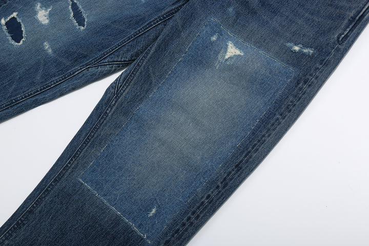 Brú na Bóinne 7777A 13.5oz Selvedge Denim - Patchwork Vintage Wash Wide Tapered Fit Made in Japan Patchwork
