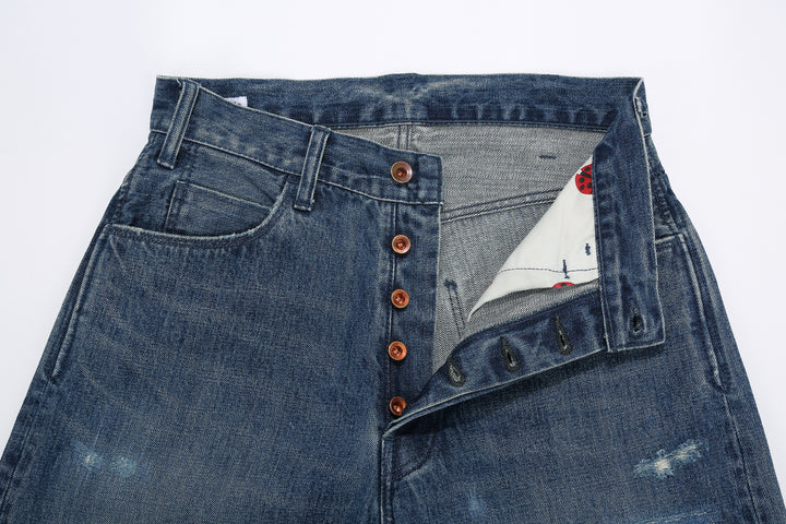 Brú na Bóinne 7777A 13.5oz Selvedge Denim - Patchwork Vintage Wash Wide Tapered Fit Made in Japan Button Fly