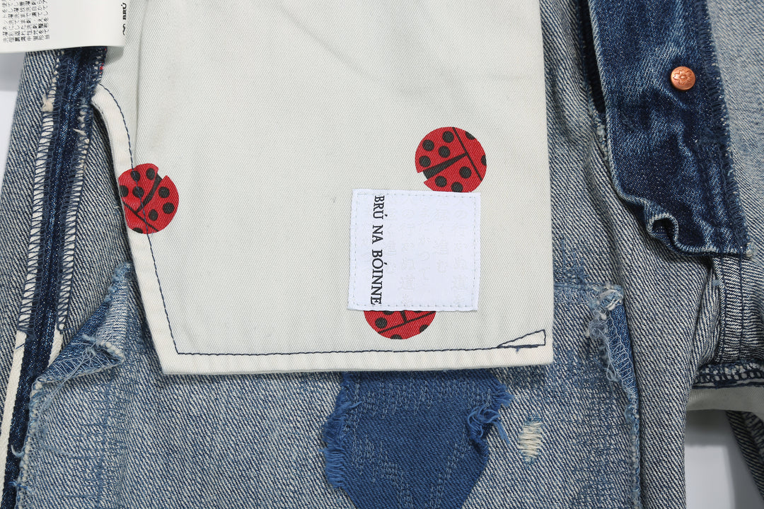 Brú na Bóinne 7777A 13.5oz Selvedge Denim - Patchwork Vintage Wash Wide Tapered Fit Made in Japan Brand Label