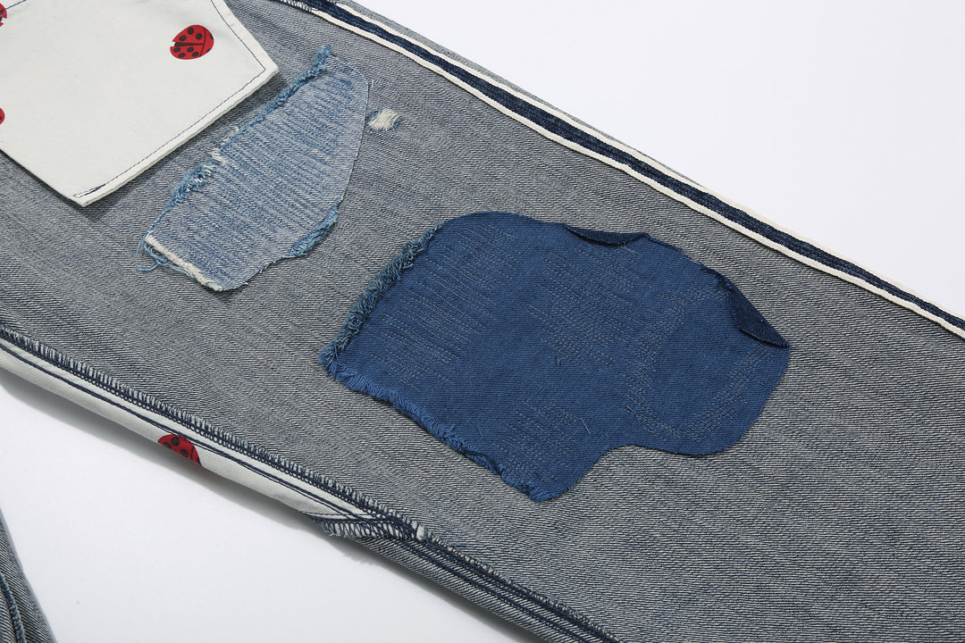 Brú na Bóinne 7777A 13.5oz Selvedge Denim - Patchwork Vintage Wash Wide Tapered Fit Made in Japan Patching