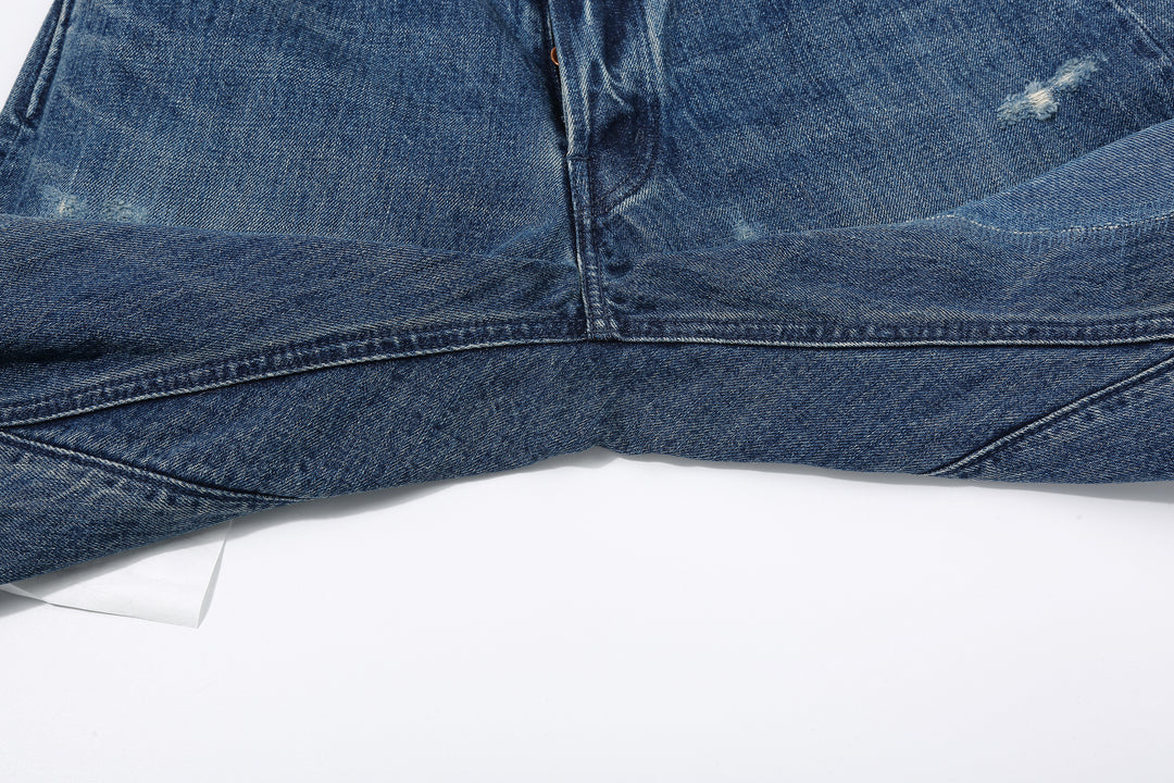 Brú na Bóinne 7777A 13.5oz Selvedge Denim - Patchwork Vintage Wash Wide Tapered Fit Made in Japan Crotch Gusset