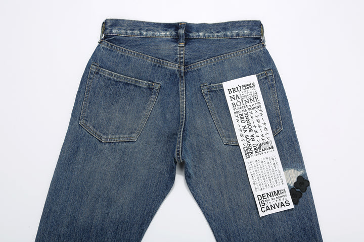 Brú na Bóinne 7772A 13.5oz Selvedge Denim - Midnight Flowers Vintage Wash Back Pockets
