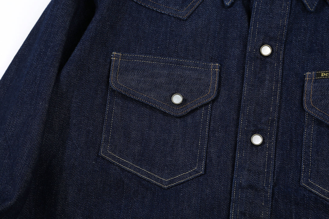 Deluxeware 7600 Wildman 10oz selvedge denim western shirt indigo pocket