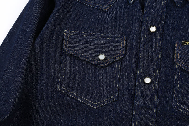 Deluxeware 7600 Wildman 10oz selvedge denim western shirt indigo pocket