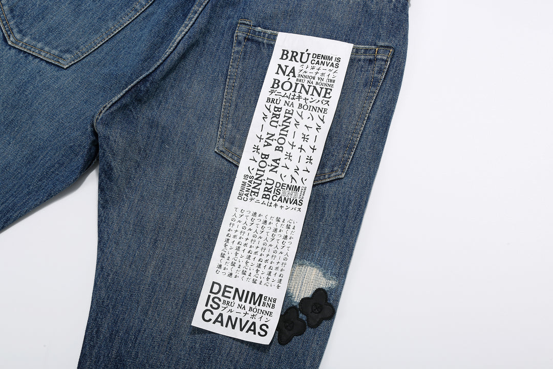 Brú na Bóinne 7772A 13.5oz Selvedge Denim - Midnight Flowers Vintage Wash Flasher
