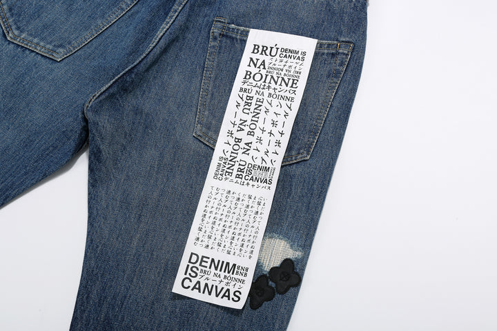 Brú na Bóinne 7772A 13.5oz Selvedge Denim - Midnight Flowers Vintage Wash Flasher