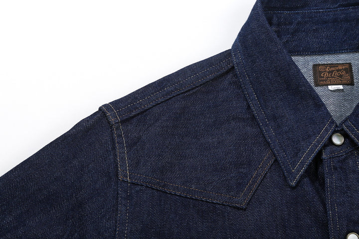 Deluxeware 7600 Wildman 10oz selvedge denim western shirt indigo shoulder seam