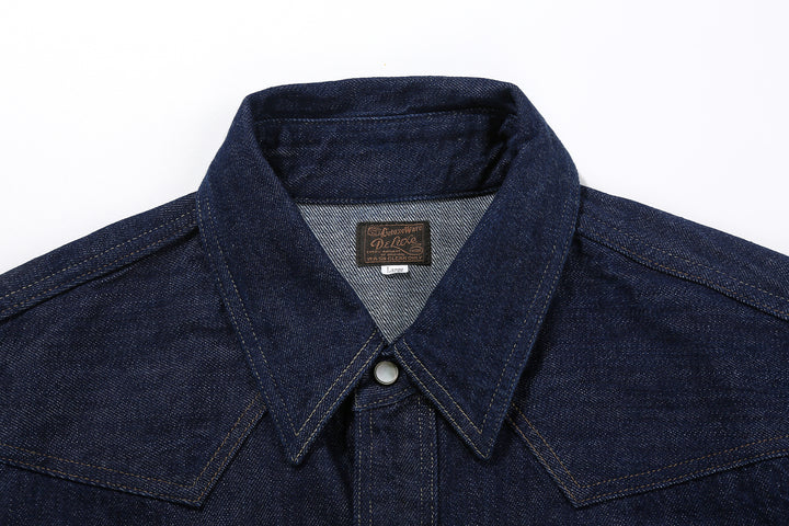 Deluxeware 7600 Wildman 10oz selvedge denim western shirt indigo collar