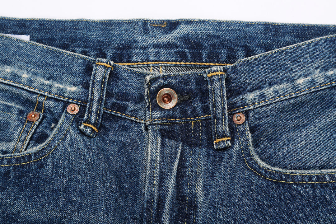 Brú na Bóinne 7772A 13.5oz Selvedge Denim - Midnight Flowers Vintage Wash Main Button