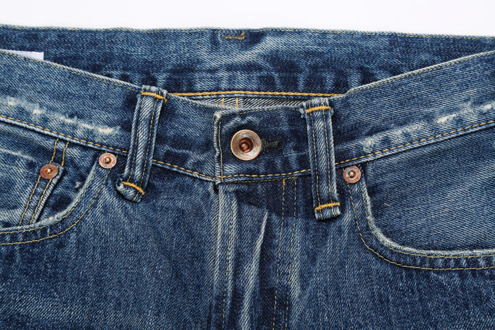 Brú na Bóinne 7772A 13.5oz Selvedge Denim - Midnight Flowers Vintage Wash Main Button