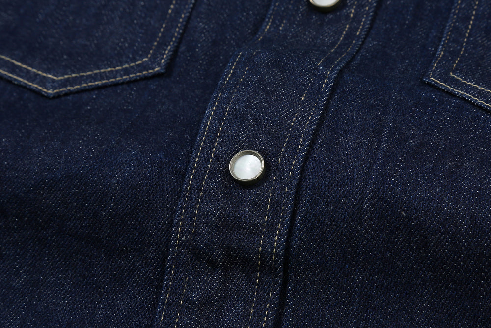 Deluxeware 7600 Wildman 10oz selvedge denim western shirt indigo shell button