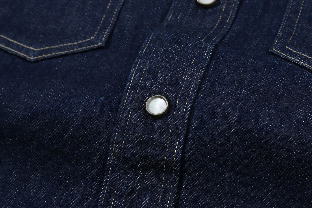 Deluxeware 7600 Wildman 10oz selvedge denim western shirt indigo shell button