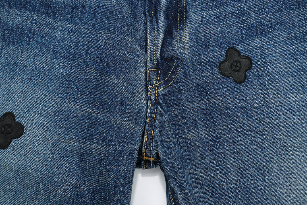 Brú na Bóinne 7772A 13.5oz Selvedge Denim - Midnight Flowers Vintage Wash Crotch Seam