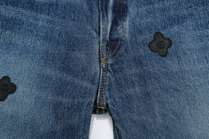 Brú na Bóinne 7772A 13.5oz Selvedge Denim - Midnight Flowers Vintage Wash Crotch Seam