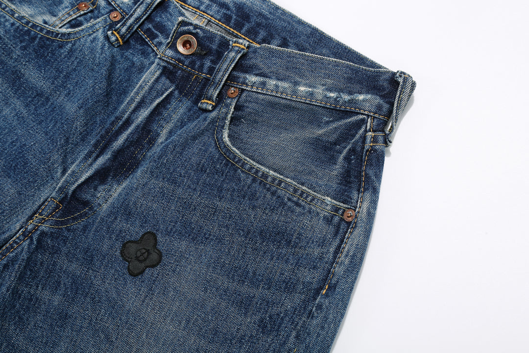 Brú na Bóinne 7772A 13.5oz Selvedge Denim - Midnight Flowers Vintage Wash Left Pocket
