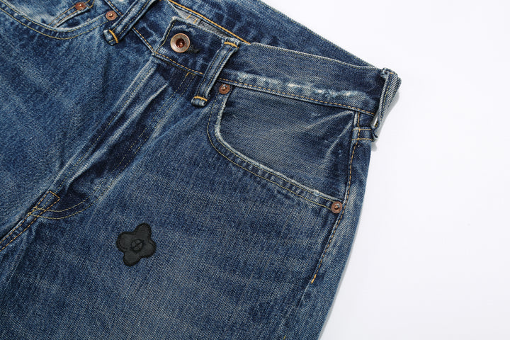 Brú na Bóinne 7772A 13.5oz Selvedge Denim - Midnight Flowers Vintage Wash Left Pocket