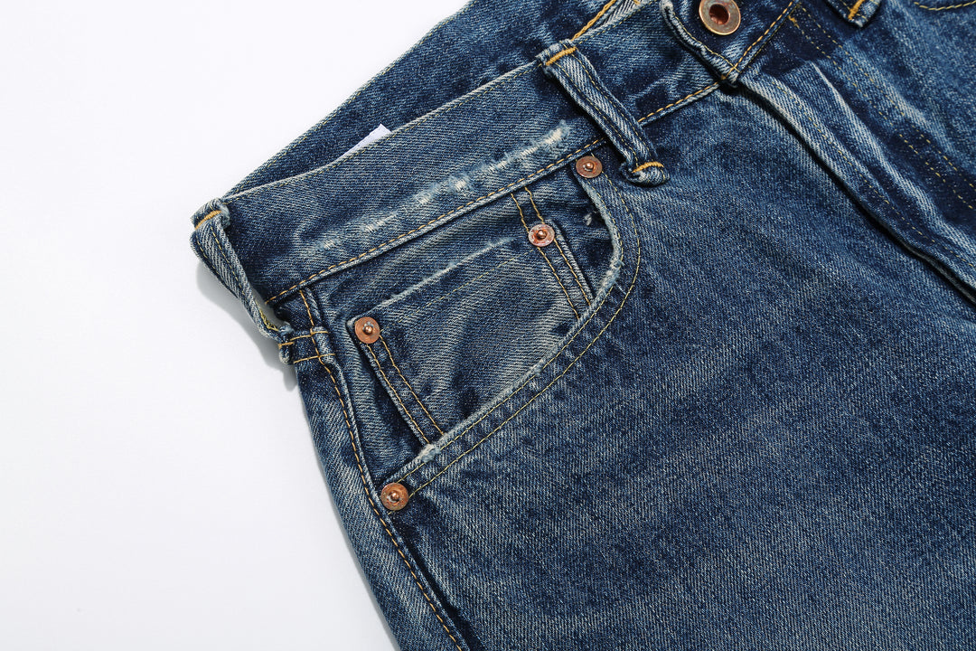 Brú na Bóinne 7772A 13.5oz Selvedge Denim - Midnight Flowers Vintage Wash Front Pocket Right