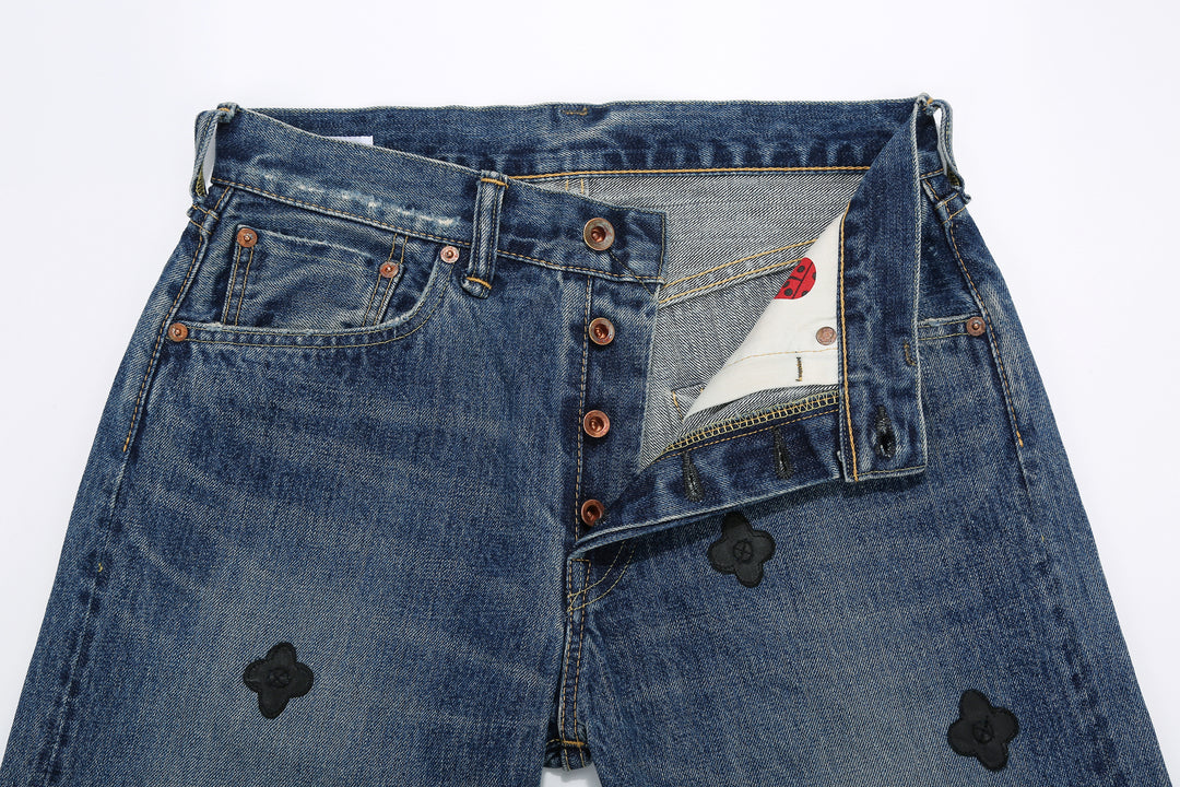 Brú na Bóinne 7772A 13.5oz Selvedge Denim - Midnight Flowers Vintage Wash Button Fly